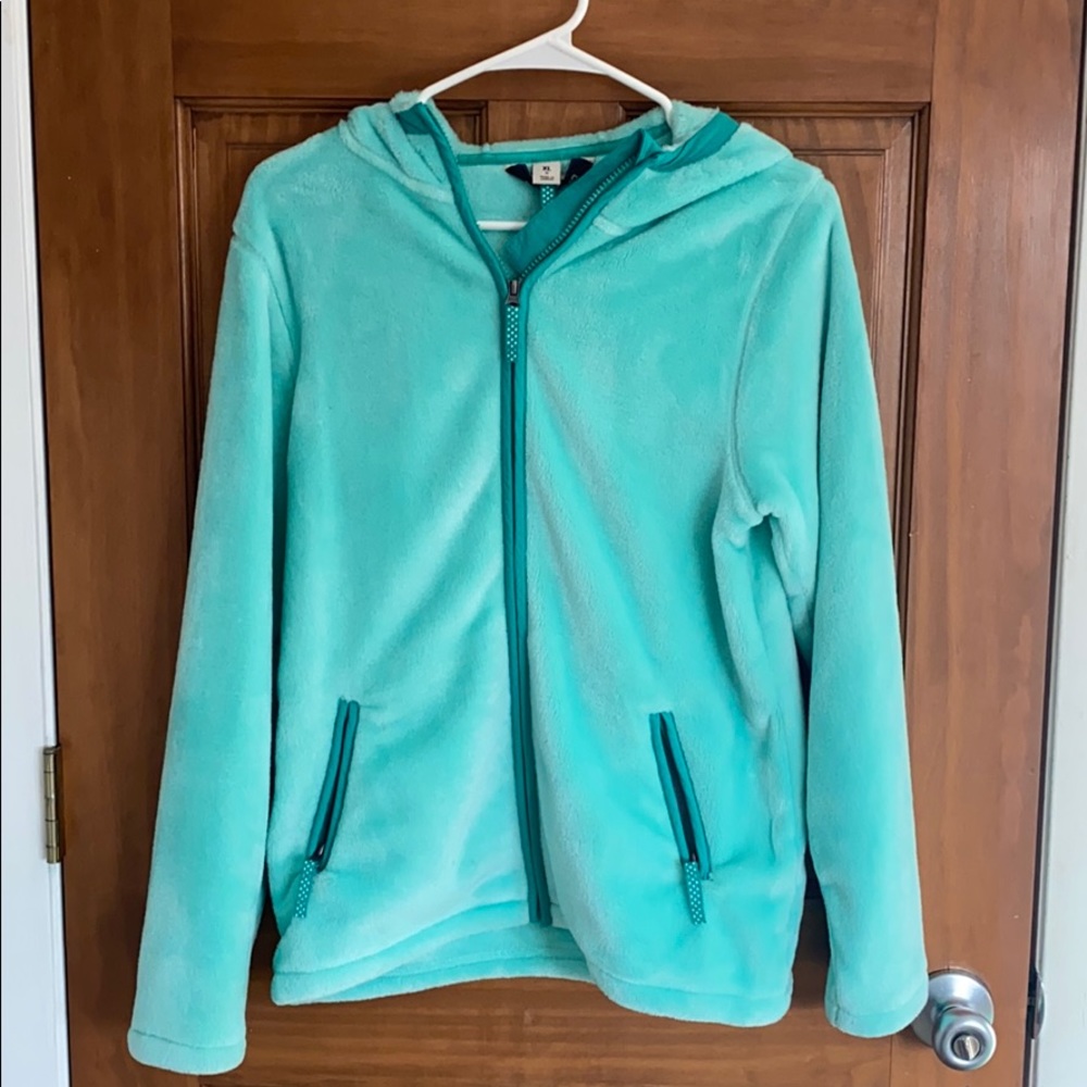 Fluffy teal jacket